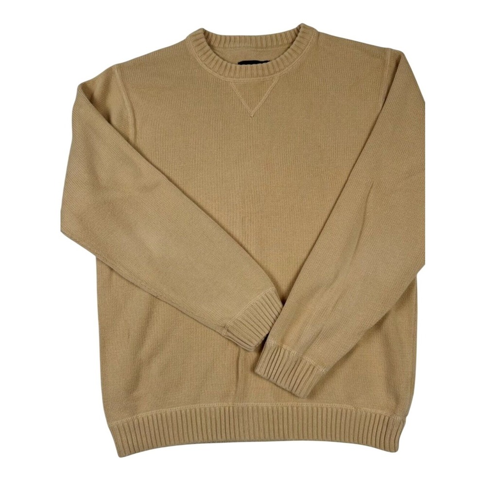 Eddie Bauer Mens Medium Yellow Cotton Crewneck Sweater Lightweight Knit Casual